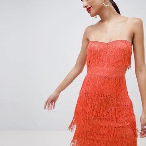 ASOS DESIGN lace insert fringe bandeau strapless